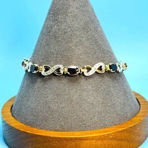 VTG Gold Over Sterling Silver 925 Natural Sapphire Infinity Tennis Bracelet 7.5"